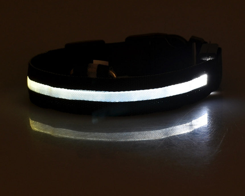 LED Nylon Pet Collar – Adjustable, Glow-in-the-Dark for Night Safety