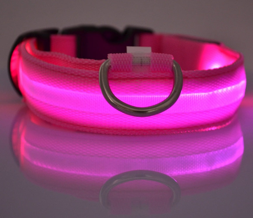 LED Nylon Pet Collar – Adjustable, Glow-in-the-Dark for Night Safety