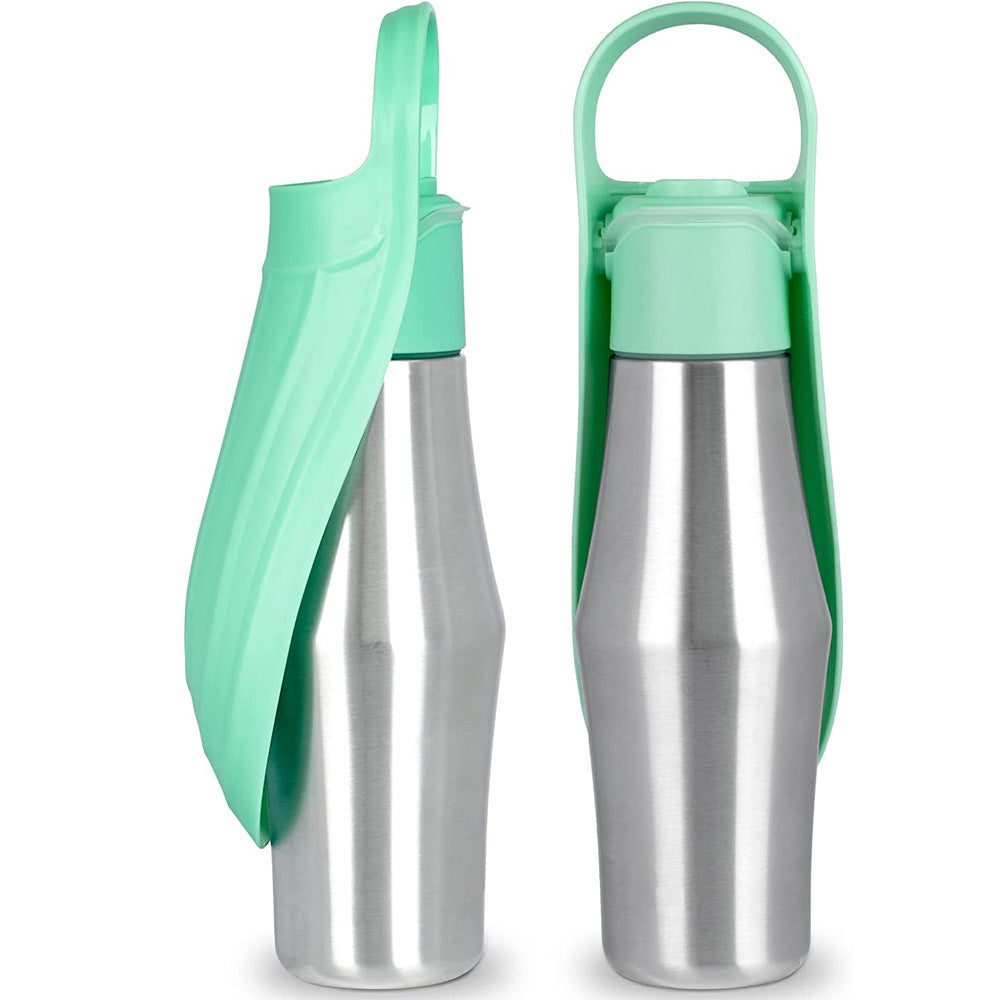 Premium Stainless Steel & Silicone Dog Water Bottle – Leaf Design for Travel & Outdoors