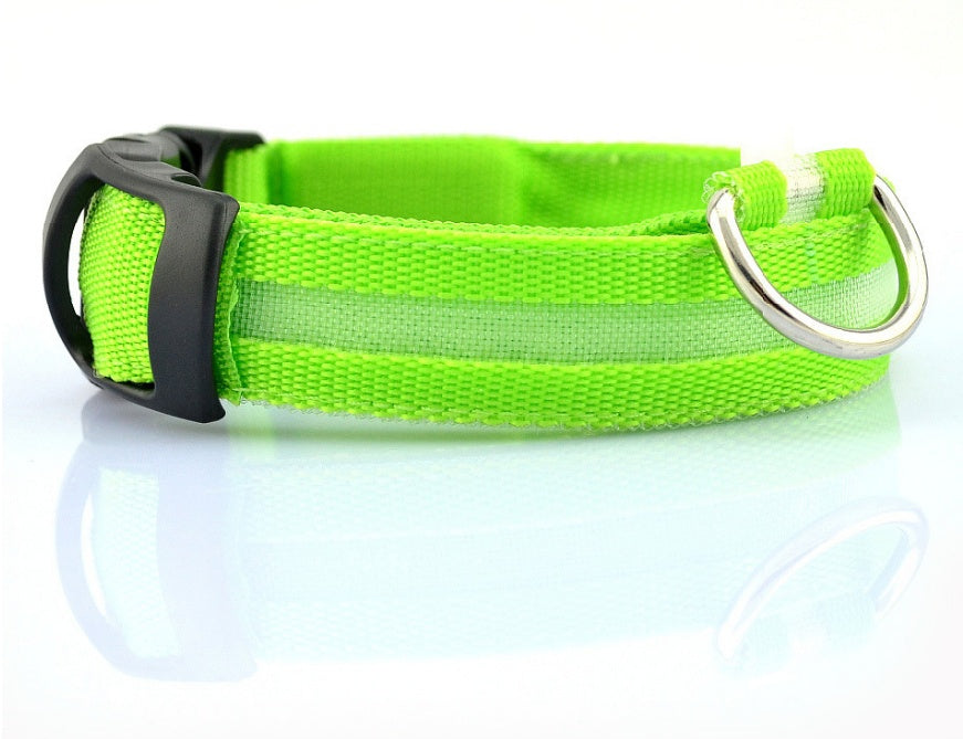 LED Nylon Pet Collar – Adjustable, Glow-in-the-Dark for Night Safety