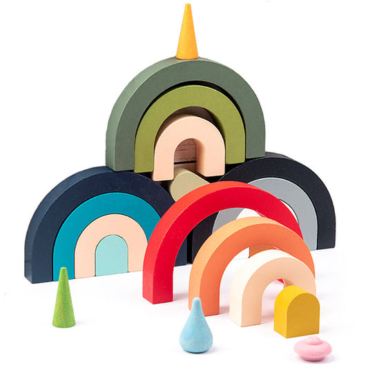 Rainbow Arched Wooden Blocks – Montessori Stacking Toy for Toddlers