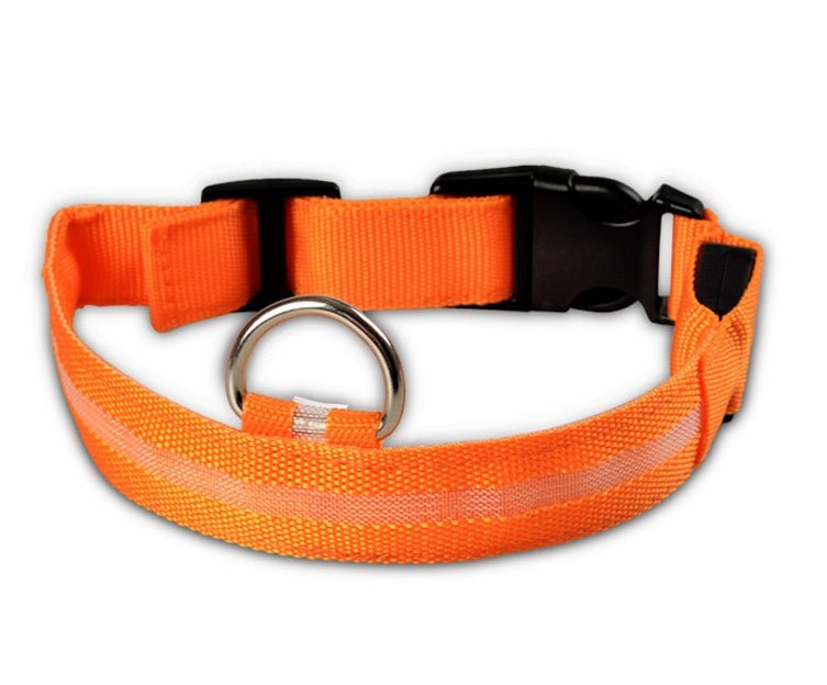 LED Nylon Pet Collar – Adjustable, Glow-in-the-Dark for Night Safety