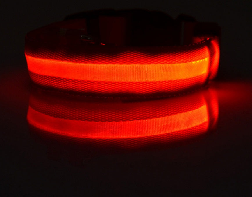 LED Nylon Pet Collar – Adjustable, Glow-in-the-Dark for Night Safety