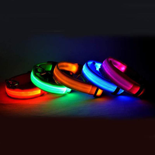 LED Nylon Pet Collar – Adjustable, Glow-in-the-Dark for Night Safety