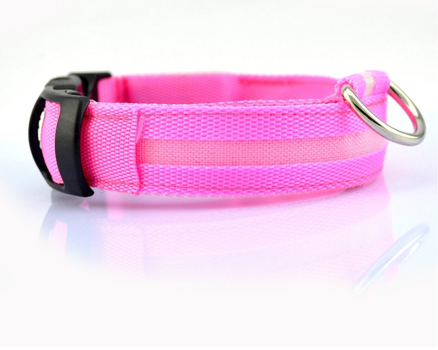 LED Nylon Pet Collar – Adjustable, Glow-in-the-Dark for Night Safety