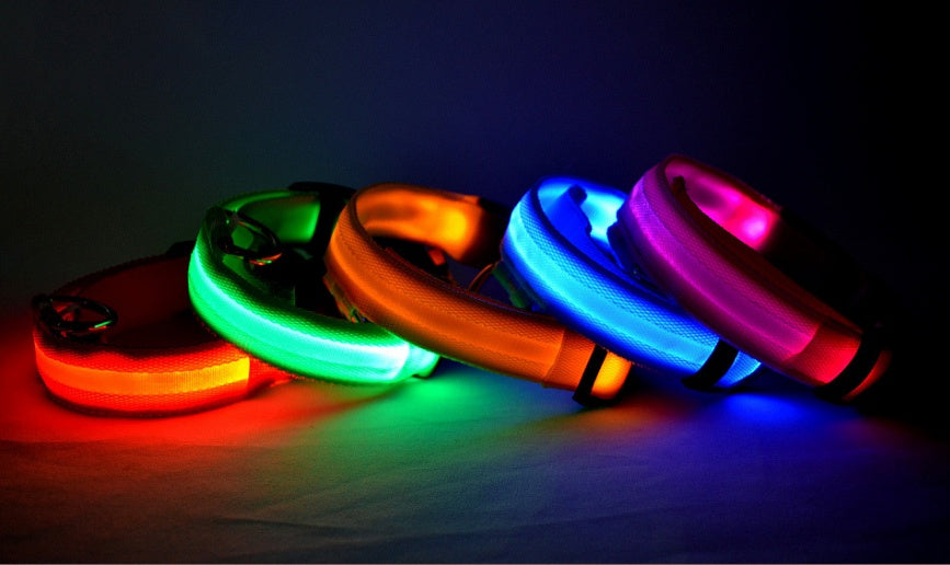 LED Nylon Pet Collar – Adjustable, Glow-in-the-Dark for Night Safety