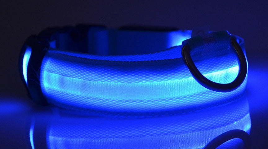 LED Nylon Pet Collar – Adjustable, Glow-in-the-Dark for Night Safety