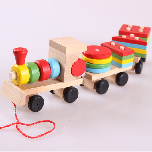 Wooden Train Tractor Toy – 3-Piece Educational Puzzle for Kids & Toddlers