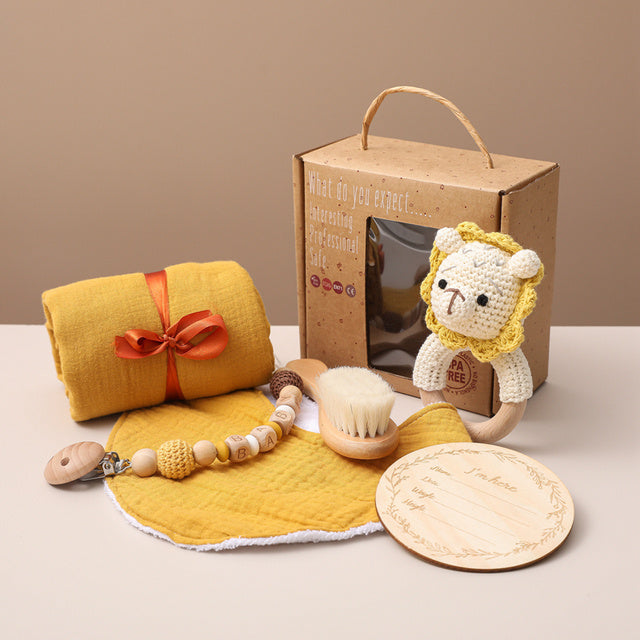 Baby Gift Set - Soft Fabric & Natural Wood