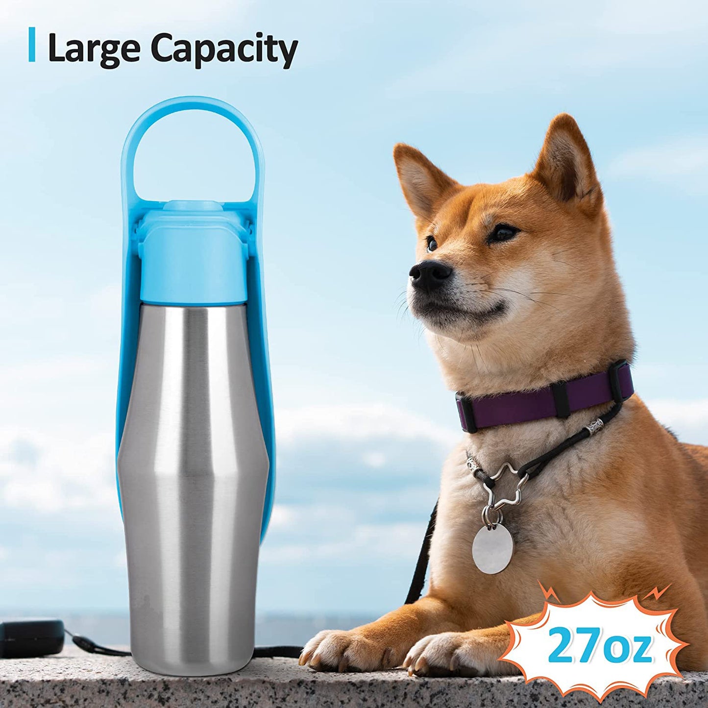 Premium Stainless Steel & Silicone Dog Water Bottle – Leaf Design for Travel & Outdoors